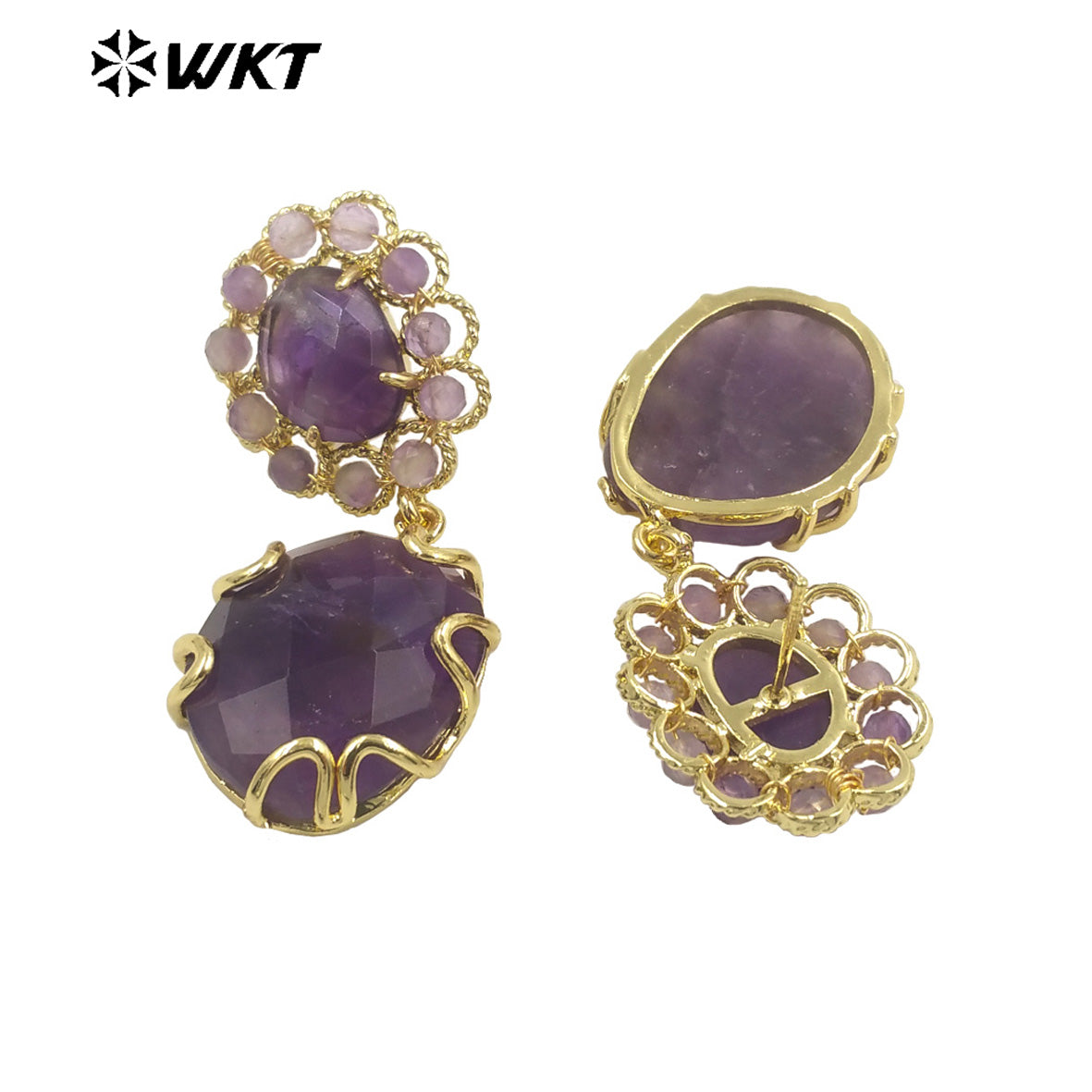WT-E720 Gorgeous Faceted Stone Made Earrings Women Gold Claw Setting Handmade Sun Stone Dangle Earrings INS Hot Charming Earring