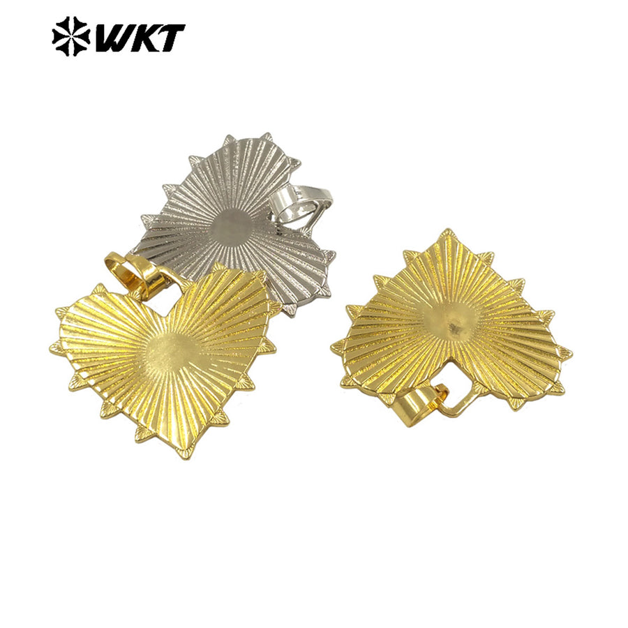 WT-P1996 Vividly Special Flat and Grain Heartshape Design Pendant Yellow Brass Women Earring Charms Wholesale Jewelry DIY Crafts