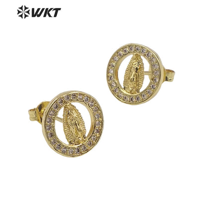 WT-ME103 Wholesale Newest Vintage Style Cubic Zircon Fashion Light Luxury Round Shaped Micro Paved Earrings Studs