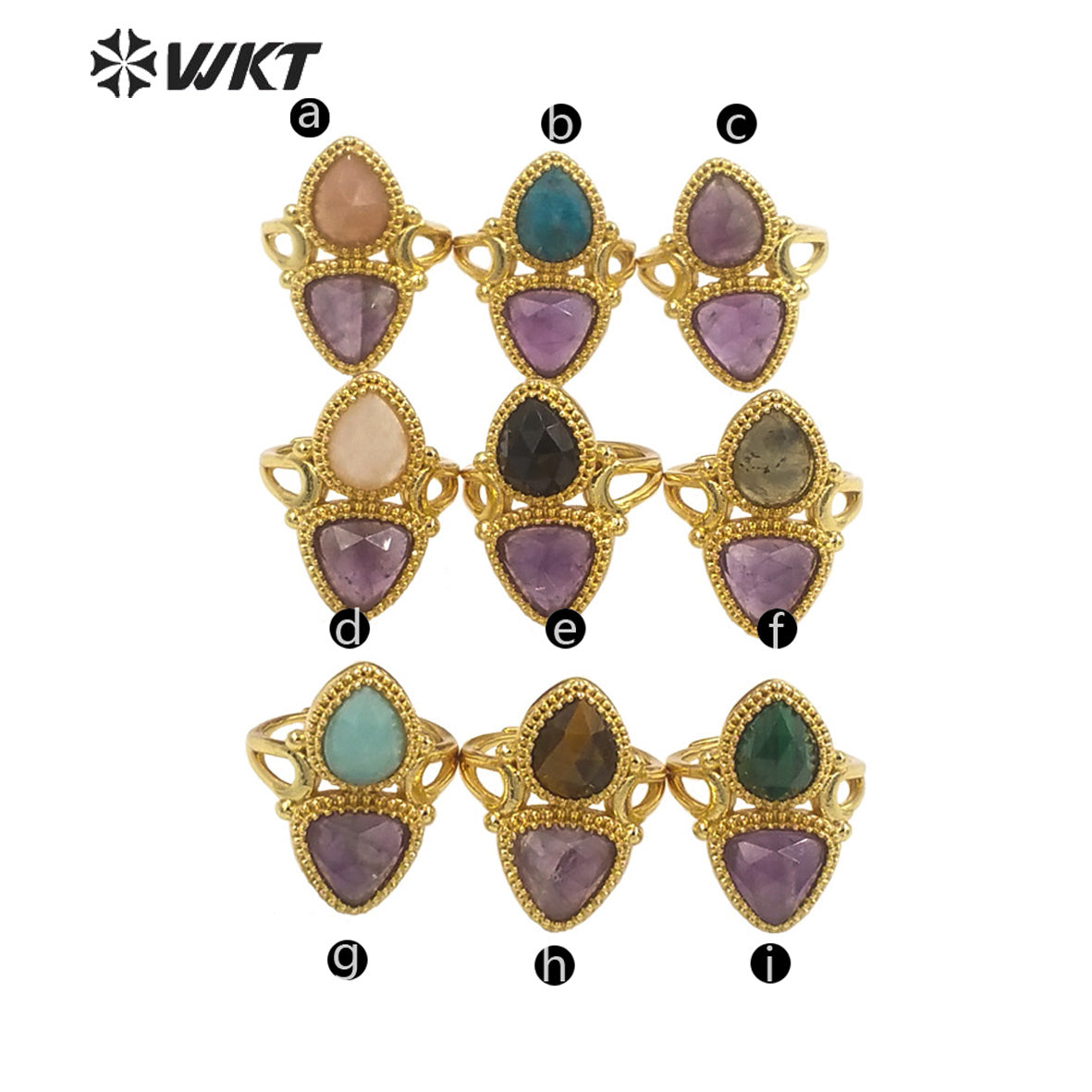 WT-R476 New Design Colorful Natural Gemstone Ring With Women Fashion Gold Plated Peacock Stone Ring Boho Charming Ring