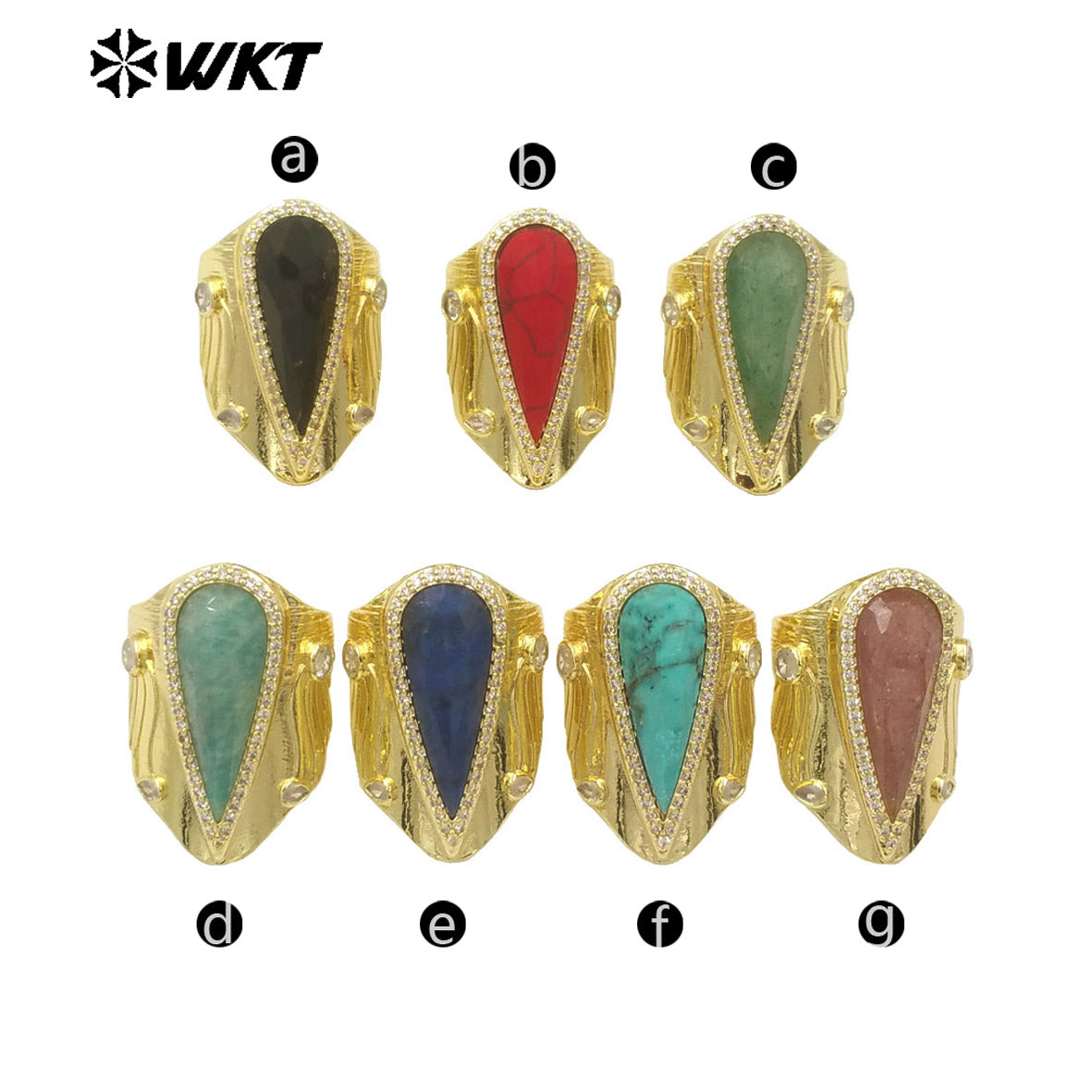 WT-R523 Amazing New Big Cocktail Long Pear Amazonite Stone Setting Women Party Ring or for Friend Birthday Gift