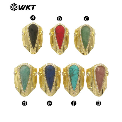 WT-R523 Amazing New Big Cocktail Long Pear Amazonite Stone Setting Women Party Ring or for Friend Birthday Gift
