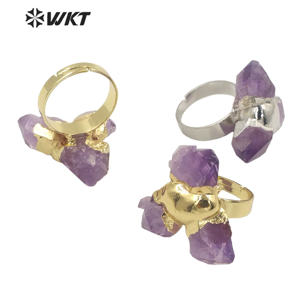 WT-R393 WKT 2022 Bohemian Women's Jewelry Cluster Amethyst Stone Ring for Lady Ring Natural Stone for Wedding Party Gold Ring