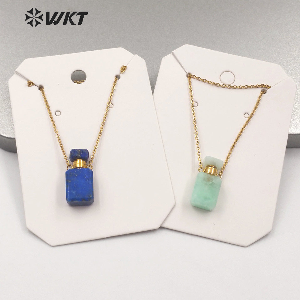 WT-N1239 Amazing Gold Electroplated Mini Cabochon Faceted Natural Stone Perfume Bottle Necklace Women Hot Essential Oil Necklace