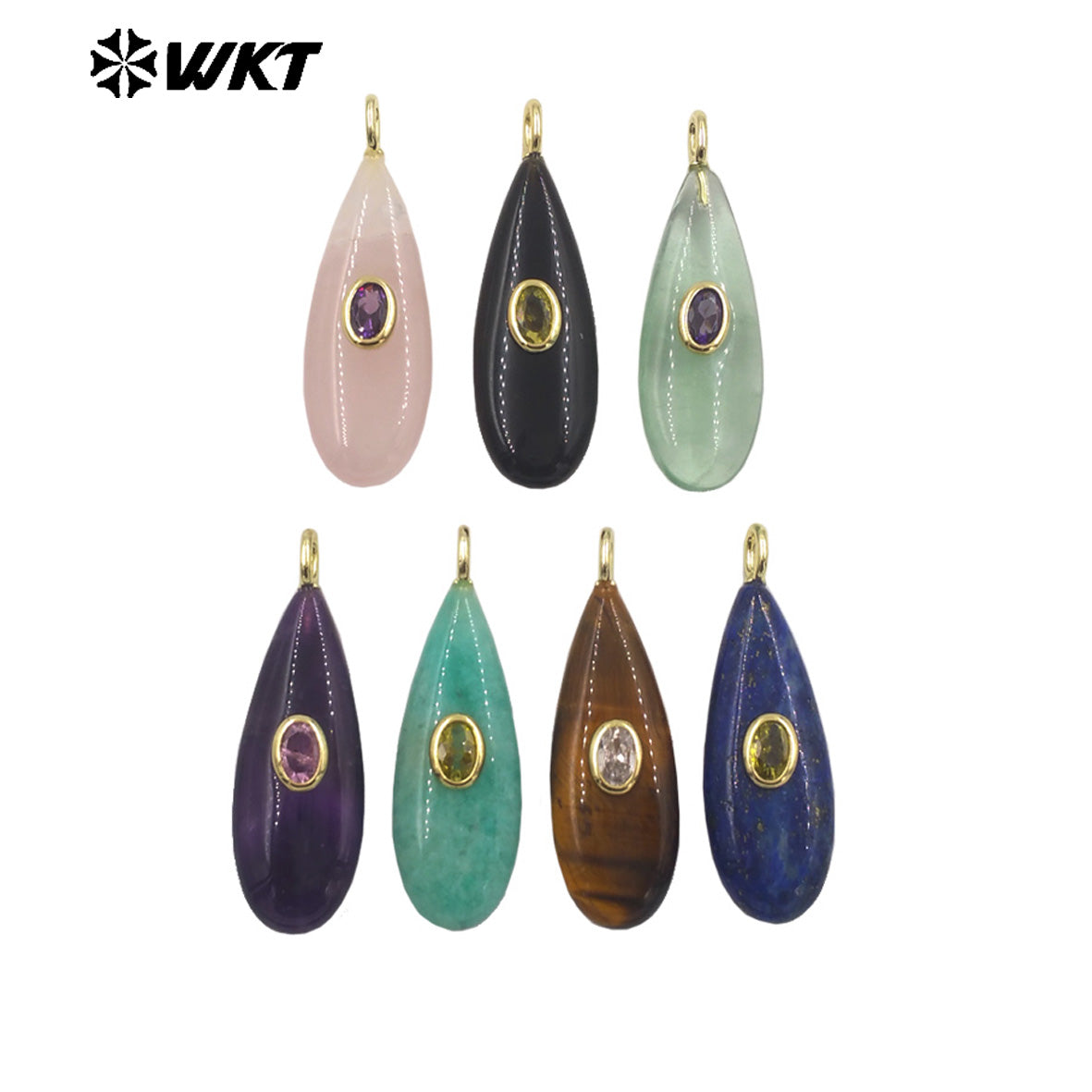 WT-P2065 Good Quality Gold Plated Zircon And Multi Natural Gemstones Waterdrop Shape Pendants For Fashion Women Earrings Making