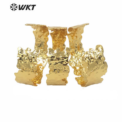 WT-B558 Amazing Irregular lava Bangle in Gold Electroplated Fashion Women Simple Wide Brass Cuff Bangle in Adjustable Size