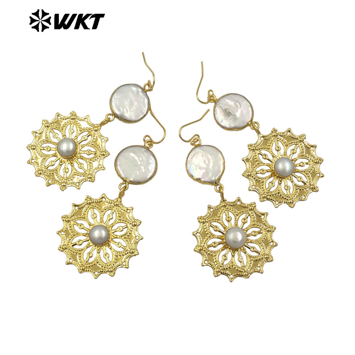 WT-MPE150 Hot Sales Beautiful Fashion Women Earrings With Natural Freshwater Pearl 18K Gold Plated Exquisite Ladies Jewelry