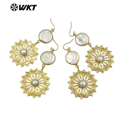 WT-MPE150 Hot Sales Beautiful Fashion Women Earrings With Natural Freshwater Pearl 18K Gold Plated Exquisite Ladies Jewelry