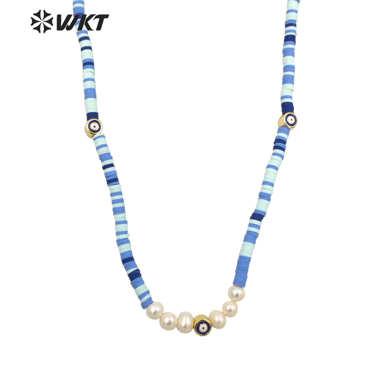 WT-JN200 Amazing Women 4mm Beads Blue Turkey Eye Necklace Bohemian Pearl Eye Chocker Resin Beads Necklace in 16 INCH