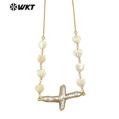 WT-JN301 Wholesale Private Label Religious 18K Gold Plated Love Beads Cross Pendant Women Necklace As Birthday Gift Jewelry