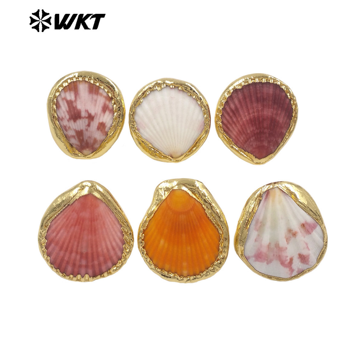 WT-MPR169 Top Fashionable 18K Gold Plated Colorful Natural Scallop Shell Women Adjustable Rings For Party Wearing Jewelry