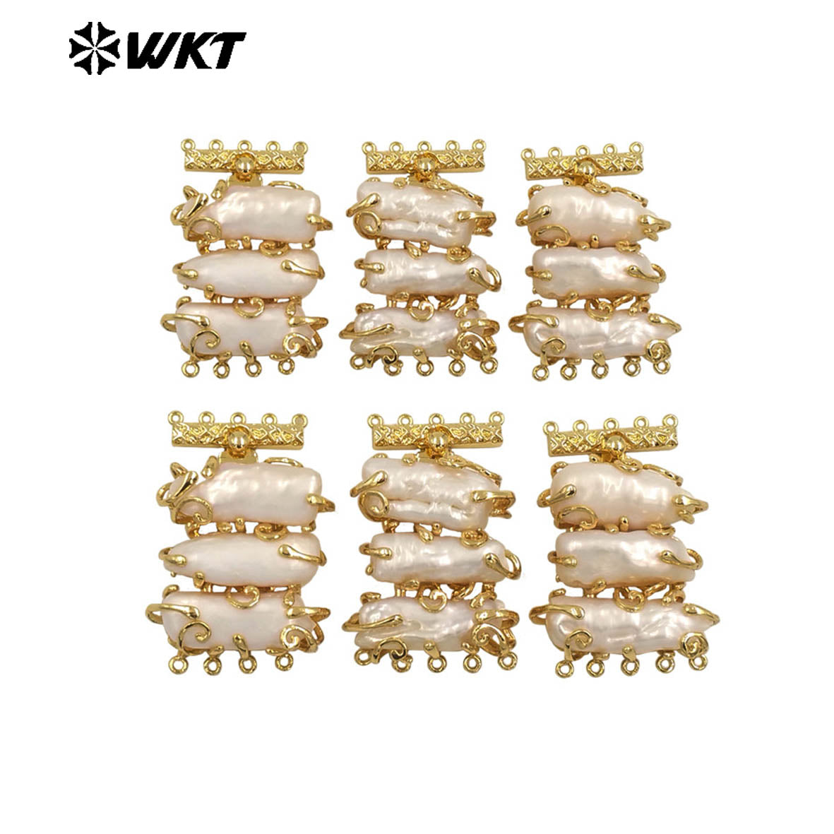 WT-JP398 Wholesale Gorgeous 10 Loops Gold Plated Natural Freshwater Pearl Connectors for Jewelry Necklace Design