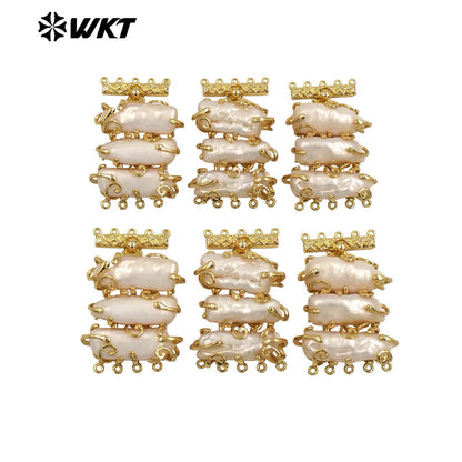 WT-JP398 Wholesale Gorgeous 10 Loops Gold Plated Natural Freshwater Pearl Connectors for Jewelry Necklace Design