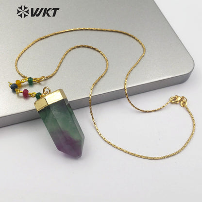 WT-N1180 Newest Natural Rose Quartz Pendant Necklace With Color Beads Chain Fluorite Necklace Fashion Natural Amethyst Necklace
