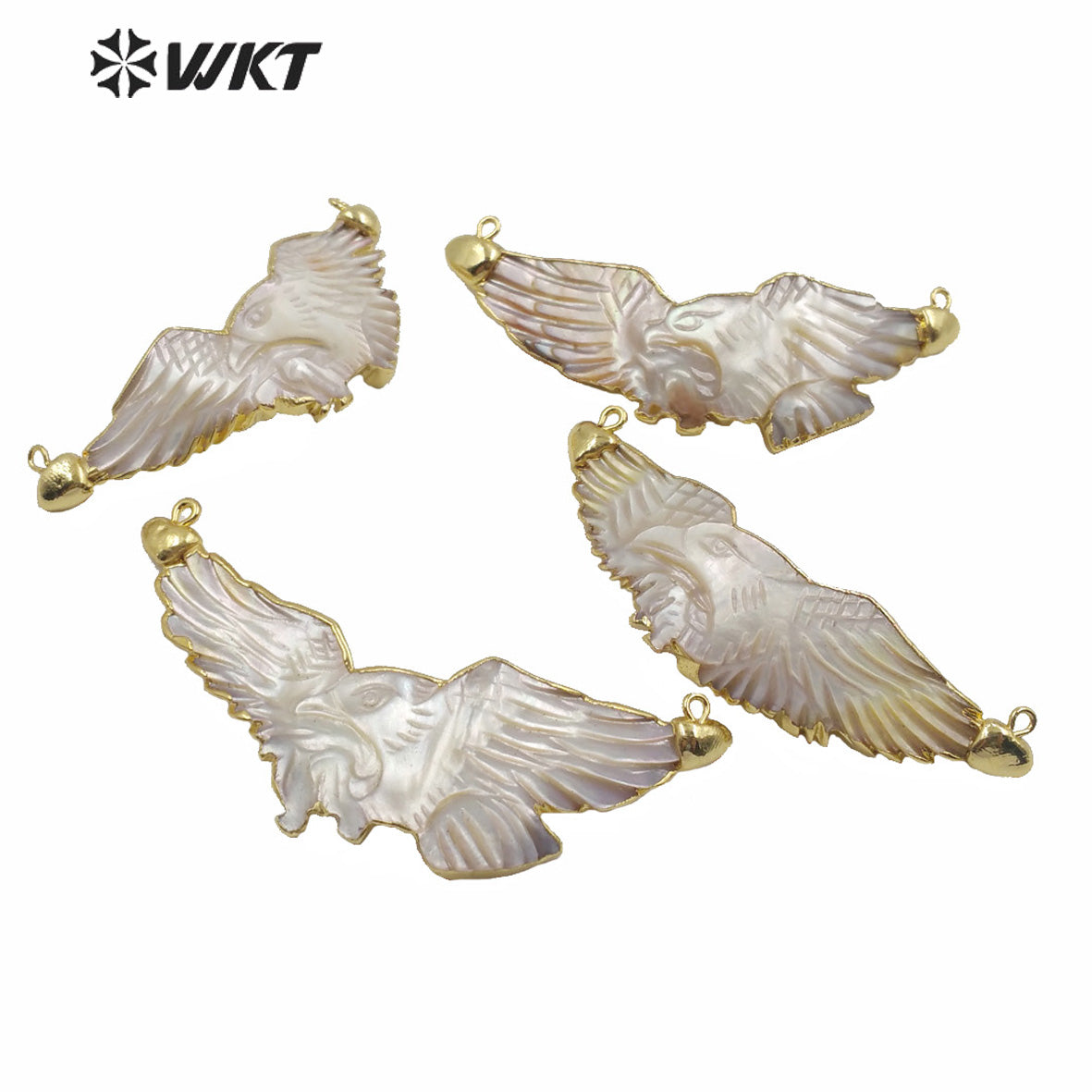 WT-JP212 Amazing Hand Make Carved White Eagle Pendant Women Trendy Double Loops White Shell Eagle Pendant in Gold