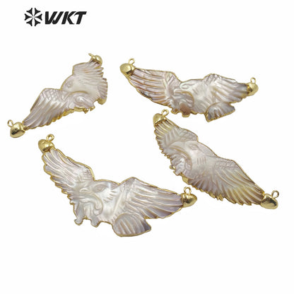 WT-JP212 Amazing Hand Make Carved White Eagle Pendant Women Trendy Double Loops White Shell Eagle Pendant in Gold