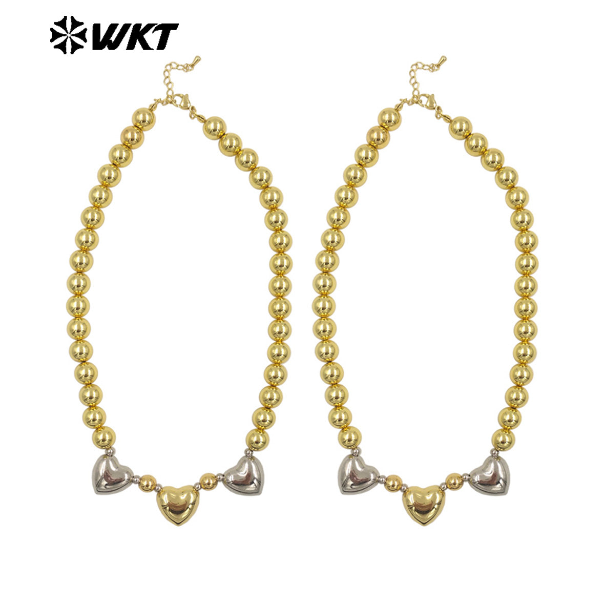WT-JFN27 Wholesale New 18K Gold Plated Natural Yellow Brass Round Beads Love Shaped Women Fashion Necklace Jewelry Finished
