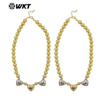 WT-JFN27 Wholesale New 18K Gold Plated Natural Yellow Brass Round Beads Love Shaped Women Fashion Necklace Jewelry Finished