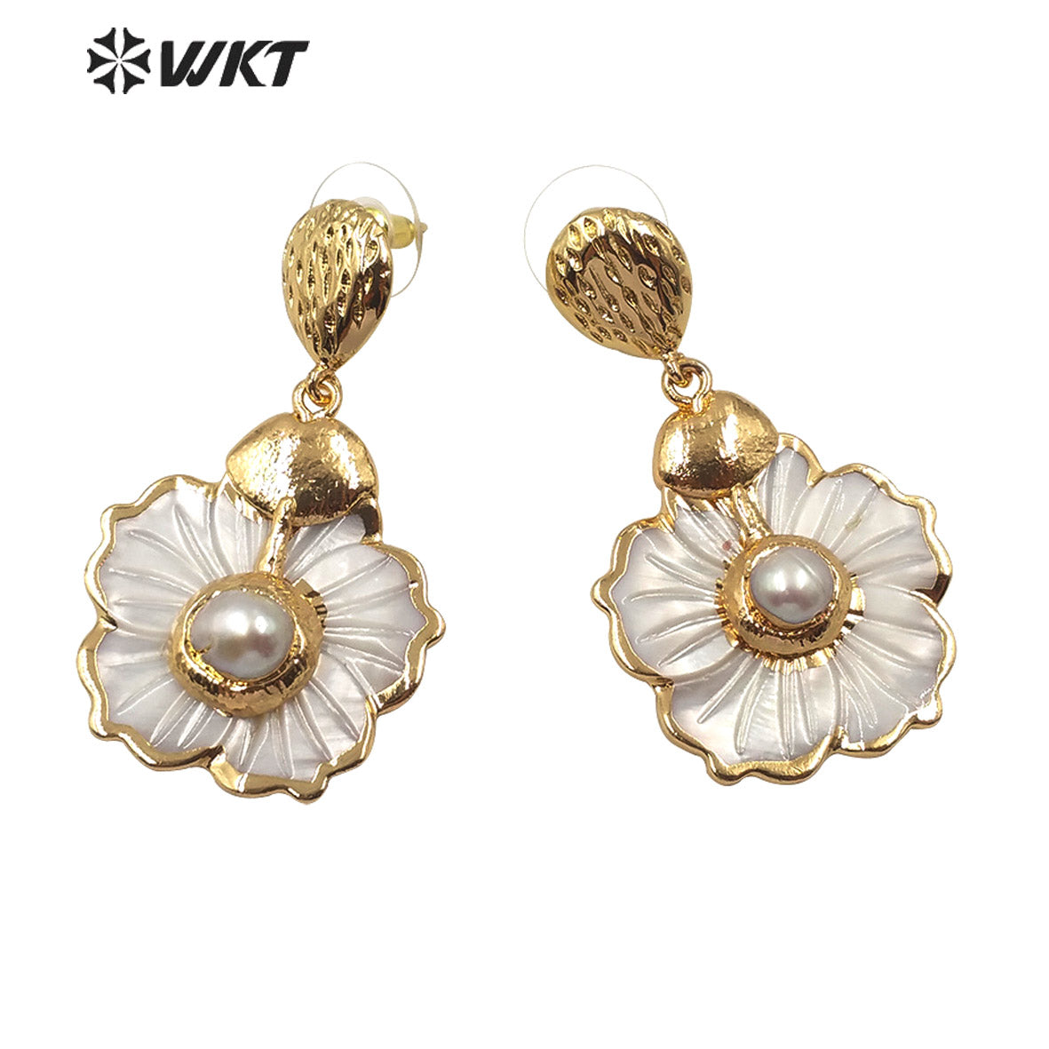 WT-E592 Newest White Flower Dangle Earring With Natural Pearl Charm Fashion Women Natural White Shell Earring