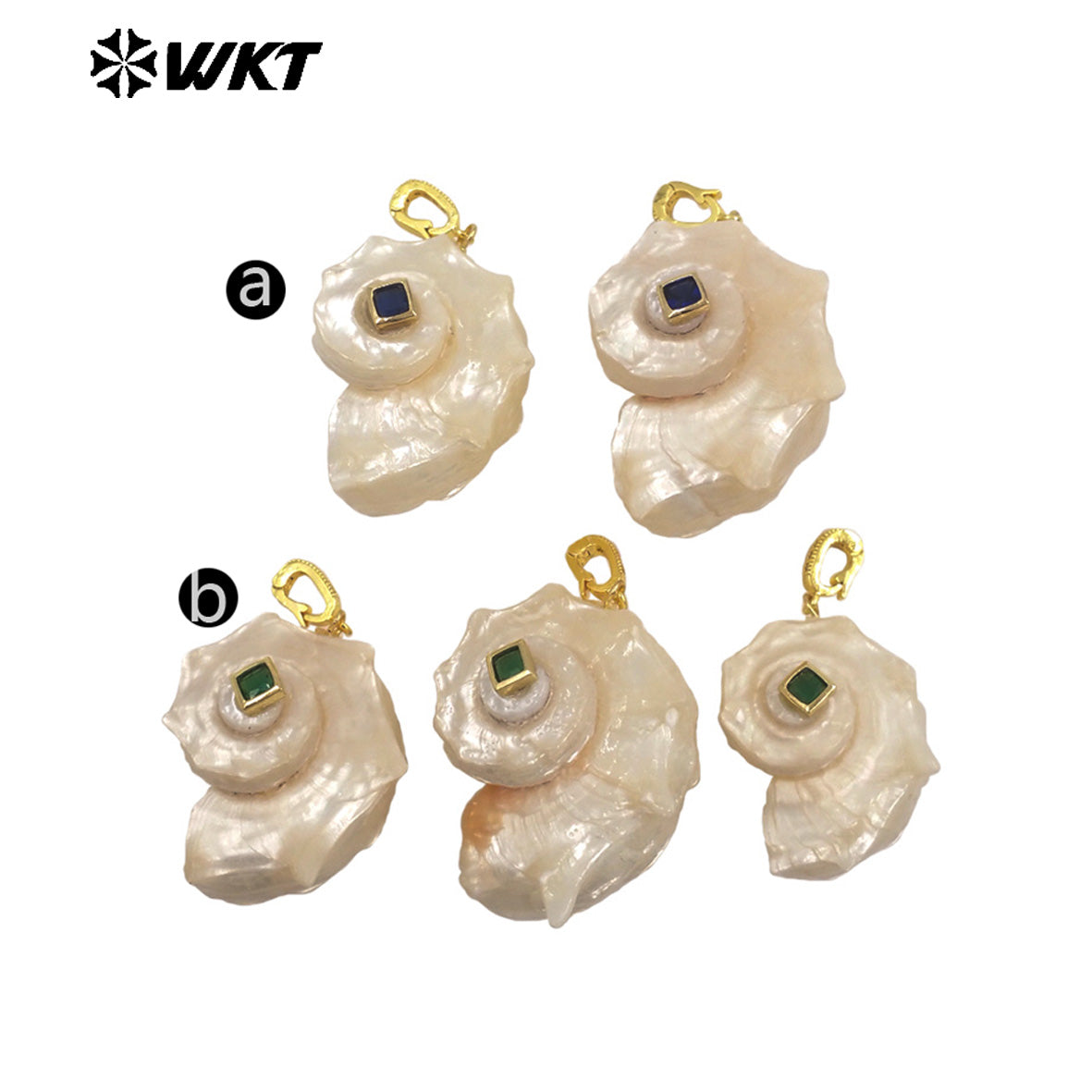 WT-JP475 New Arrival Vintage Style Zircon And Natural Trumpet Gold Pendants For Women Earrings Necklace Jewelry Making