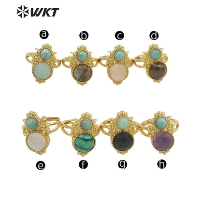 WT-R477 New Design Vintage Gemstone Ring With Pearl Charms Women Fashion Gold Plated Peacock Stone Ring Boho Charming Ring