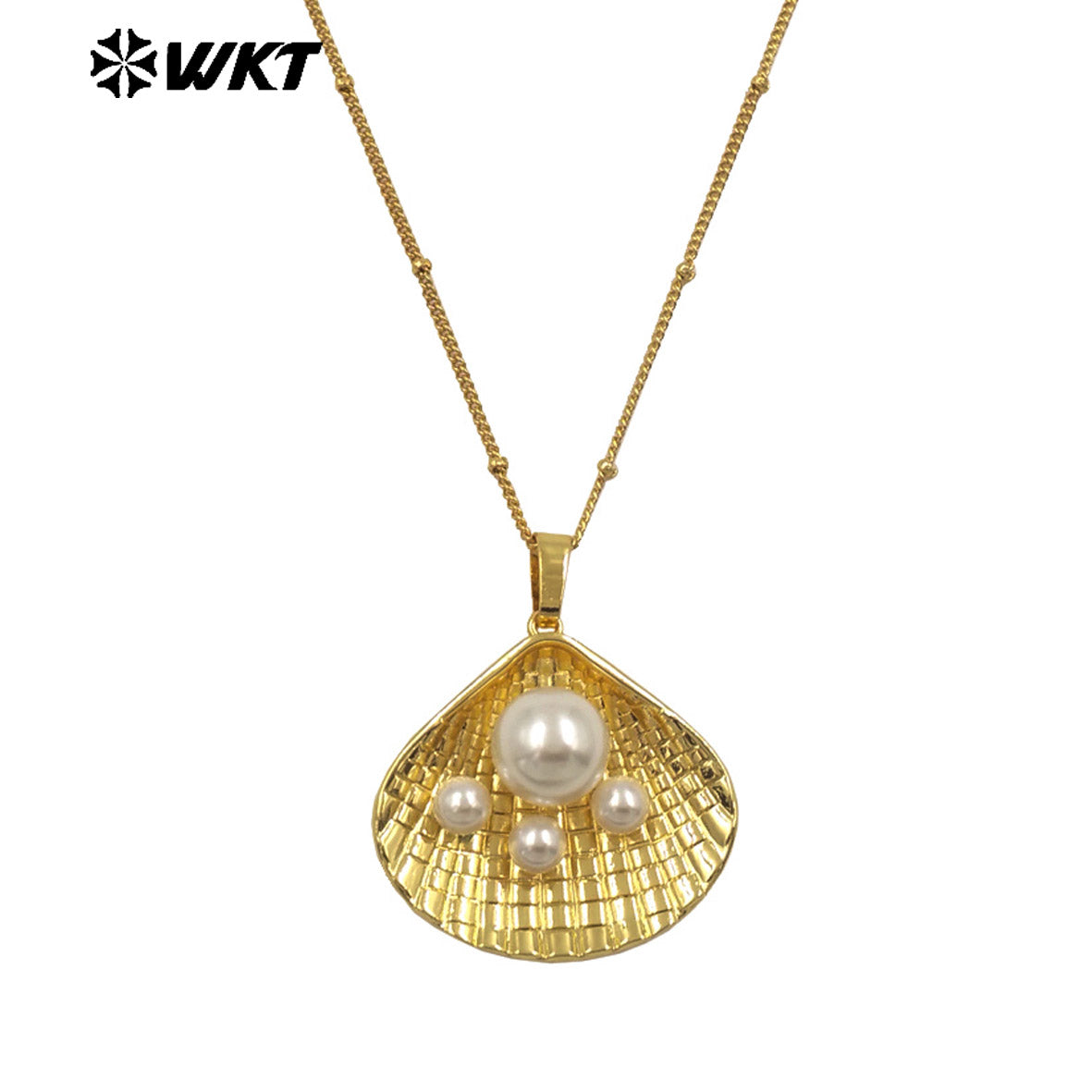 WT-JN309 Amazing Fashion Gold Plated Man Made Scallop Shell Metal Women Necklace 18 Inch Long