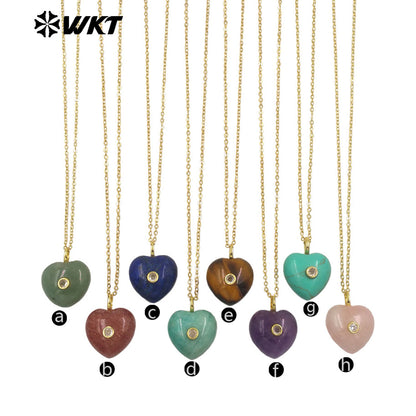WT-N1531 Romantic Sweet Style Natural Gemstones Heart Shape Gold Charms Necklaces For Dance Party Matching Accessories