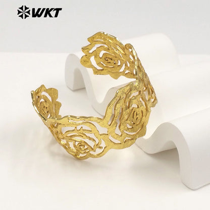 WT-B715 Amazing Newest Product Yellow Brass Gold Plated Rose Flower Shape Metal Bangle For Girls Romantic Jewelry Accessory