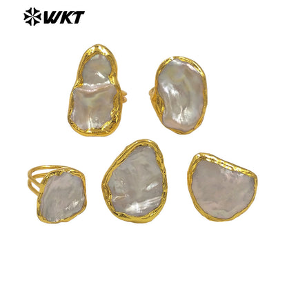 WT-MPR136 Boutique Gold Plated Ladies Jewelry Simple Design Natural Irregular Freshwater Pearl Rings For Daily Decoration