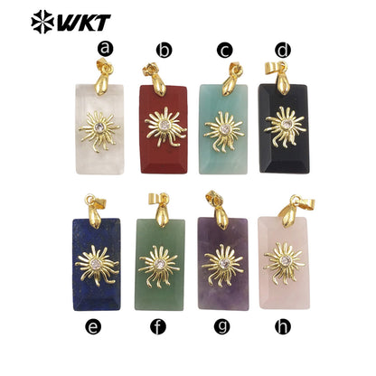 WT-P2068 Wholesale Gold Electroplated Sun Zircon And Natural Gemstones Rectangle Pendants As Handmade Jewelry Accessory