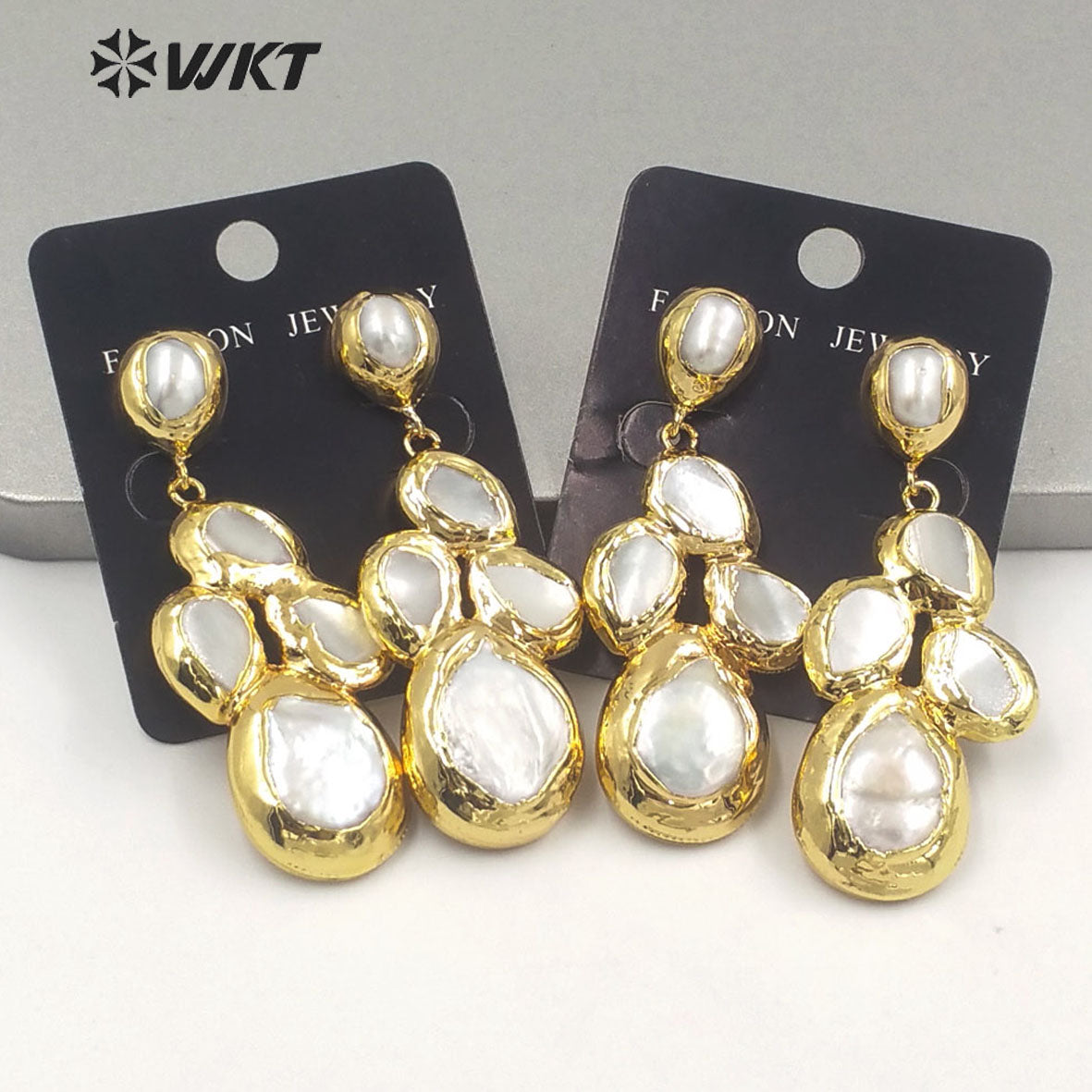 WT-E496 Gold Electroplated Pearl Jewelry for Wedding Jewelry Irregular Shape Pearl Drop Earring Freshwater Pearl Earring