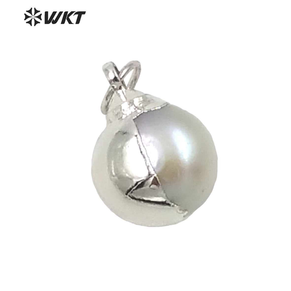 WT-JP250 WKT Secret Series Design Gorgeous Women Half Gold Electroplated Round Pearl Charm Pendant 10mm White Tiny Pearl Pendant