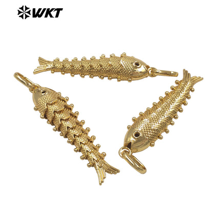 WT-P2076 Delicate Fashion 18K Gold Plated On Brass Metal Fish Shape Little Pendant As Lady Cute Necklace Making Findings