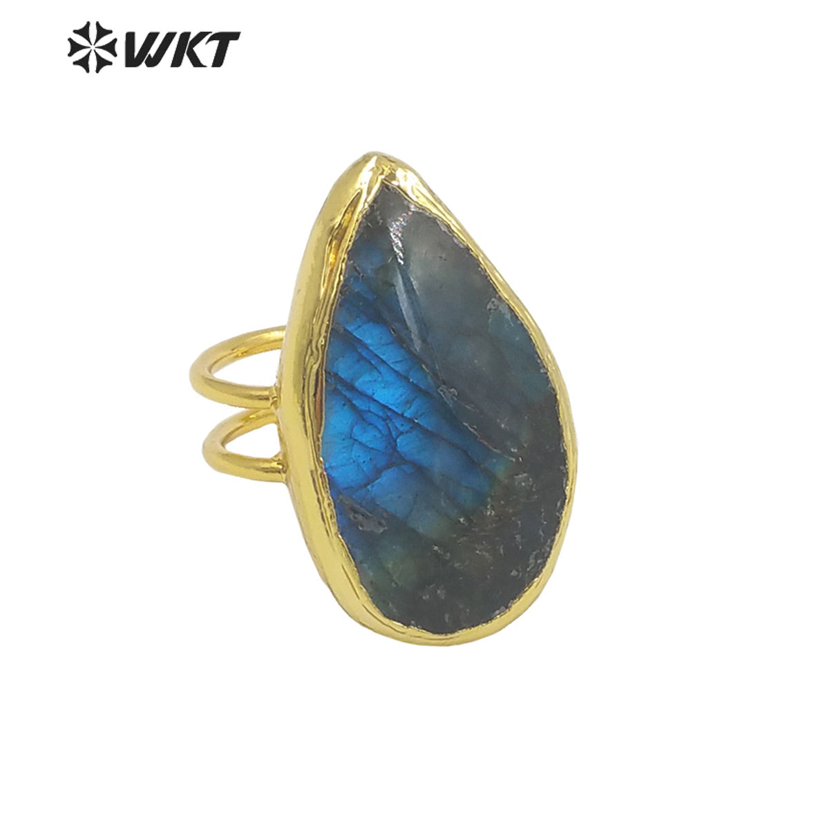WT-R386 WKT 2022 New Style Natural Labradorite Ring Oval Shape Waterdrop Shape Noble Ring Natural Gemstone Ring for Girls Gift