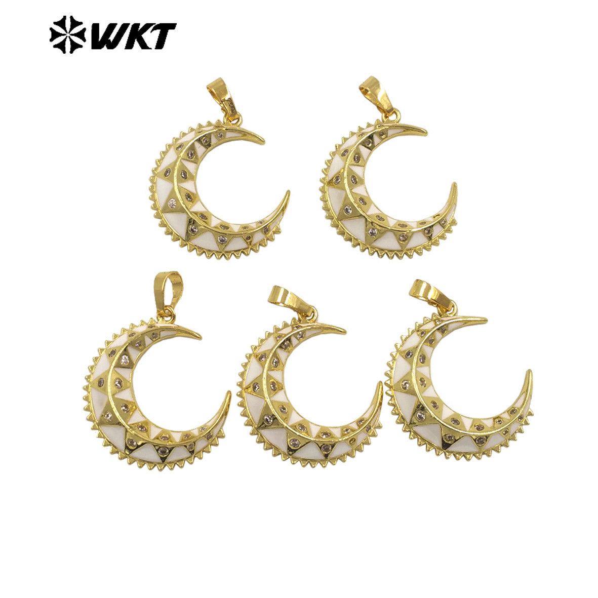WT-MP306 the Most Popular Vehico Style Rivet Zircon Big Crescent Horn Pendants