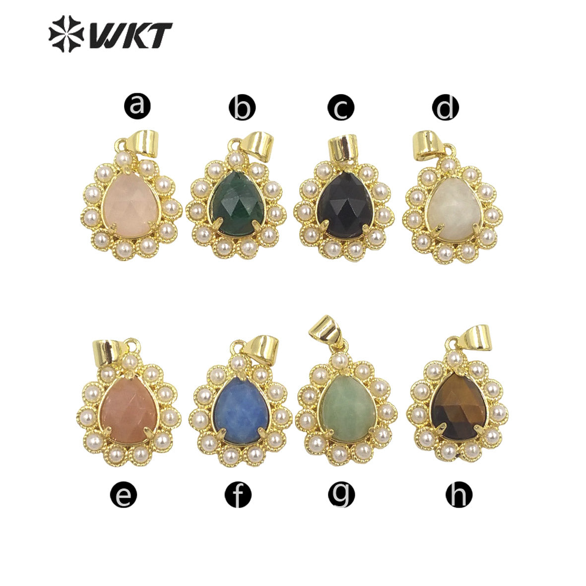 WT-JP359 New Fashion Gold Tiny Drop Charming Gold Plated Natural Gemstone Pendants With Different Stone Setting