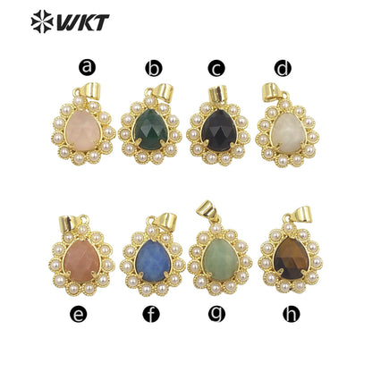 WT-JP359 New Fashion Gold Tiny Drop Charming Gold Plated Natural Gemstone Pendants With Different Stone Setting