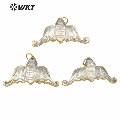 WT-JP232 Wholesale Gold Electroplated Mother of Pearl Bat Pendant Gorgeous White MOP Animals Bat Necklace Pendant