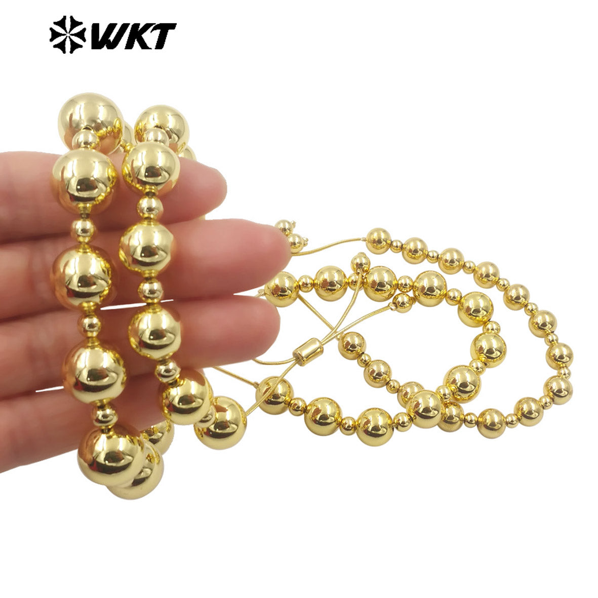 WT-JF347 New Popular Design Different Size Brass Round Beads Handmade Chain Bracelet in Adjustable for Women
