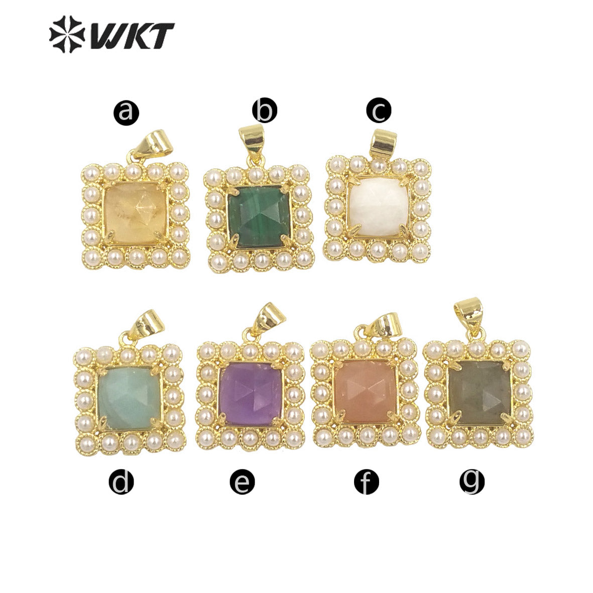 WT-JP357 Wholesale New Design Small Square Gemstone Carved Green Aventurine Claw Setting Women Necklace Stone Pendants