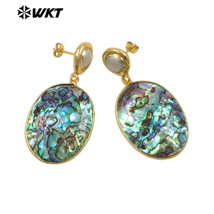 WT-MPE148 High Quality Natural Abalone Shell Pearl Earrings With Gold Plated Women Causal Style for Special Birthday Gift