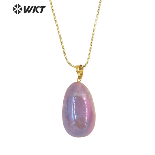 WT-N1398 WKT Amazing Brightly Aura Chunky Egg Shape Stone Necklace Energy Healing Crystal Quartz Aura Necklace Jewelry