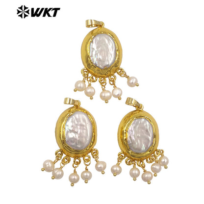 WT-JP435 Amazing Luxury Natural Freshwater Pearl With Dangling Tiny Beads Gold Plated Pendant For Women Elegant Jewelry Design