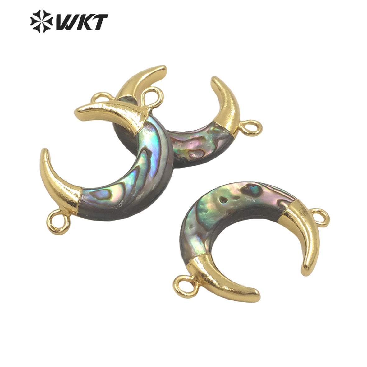 WT-JP271 New Color Fashion Gold Double Loops Natural Abalone Shell Small Crescent Horn Moon Connector for Bracelet Necklace