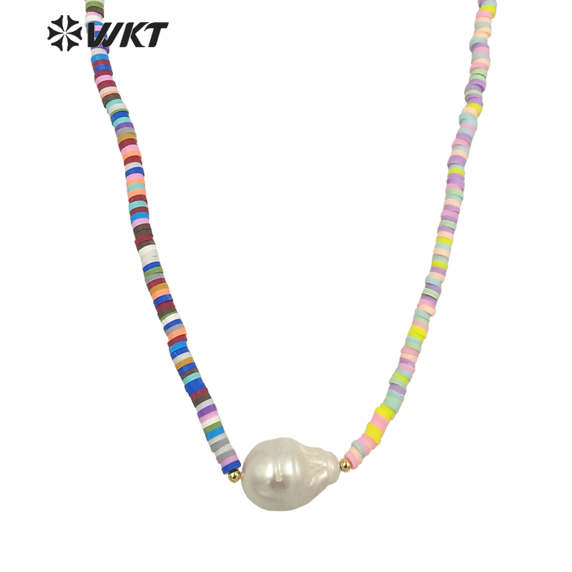 WT-JN193 WKT New Design Boho Vintage Natural Freshwater Baroque Pearl Necklace Crazy Design 4mm Beads Strand Pendant Necklace