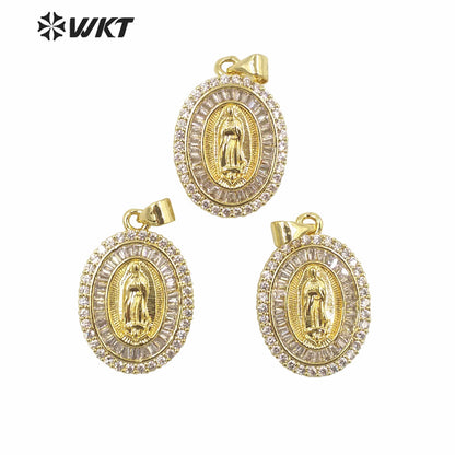 WT-MP279 Newest Vintage Style Female Deity Shaped Round Shaped Cubic Zircon Madonna Design Pendant