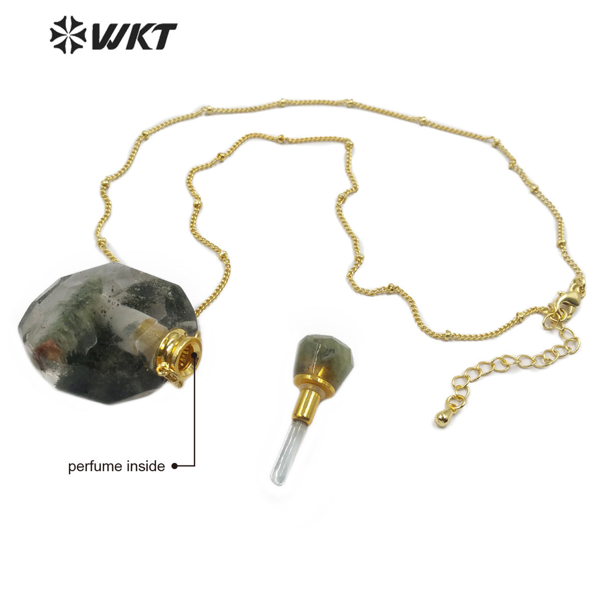 WT-N1178 Wholesale Natural Moss Quartz Stone Perfume Bottle Necklace Rose Quartz Necklace Women Stylish Coral Jade Necklace