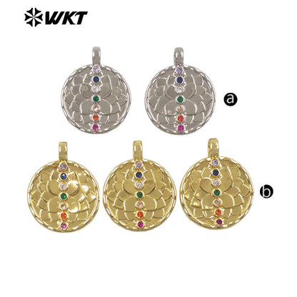 WT-MP329 New Arrival Silver Gold Plated Yellow Brass And Colorful Zircon Round Pendants For Fashion Unique Jewelry Design