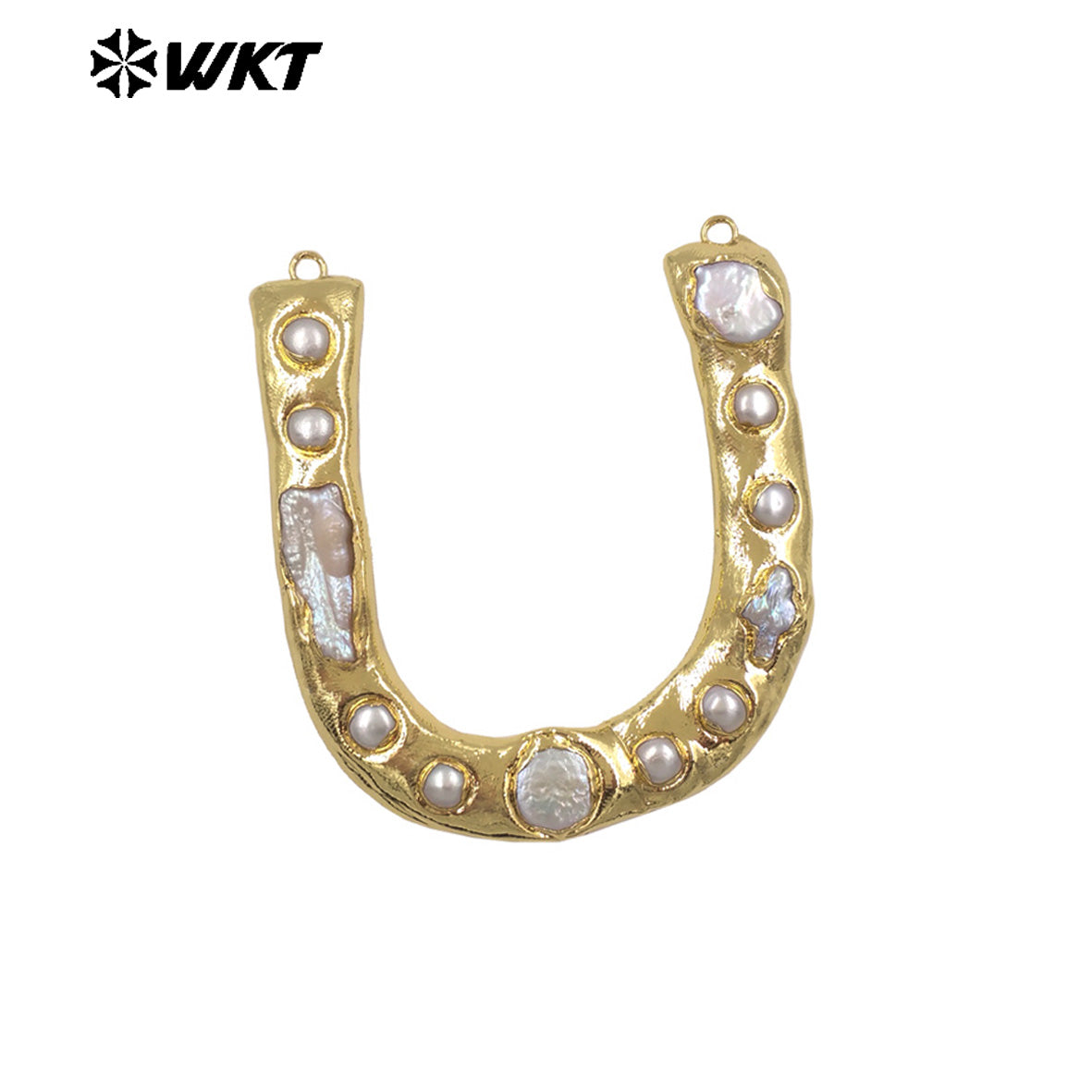 WT-PC013 Wholesale Back Full Gold Plated Natural Freshwater Pearl U Letter Shape Big Connectors As DIY Jewelry Accessories