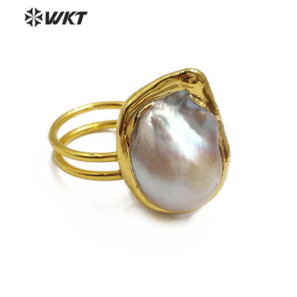 WT-R338 New Design Jewelry Natural Freshwater Baroque Pearl Ring With 18k Gold Plated Fashionable Pearl Women Ring in Adjustable